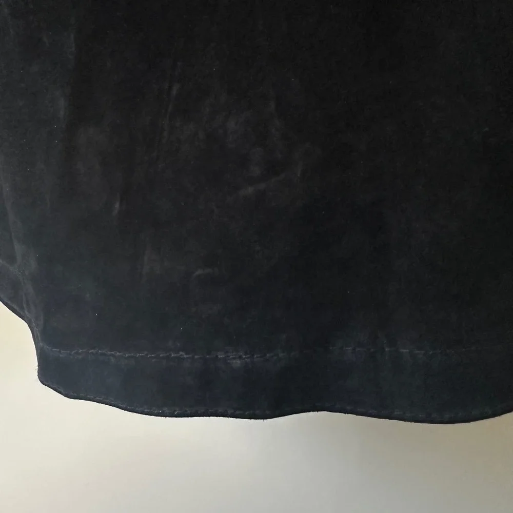 Jacqueline‎ Ferrar Vtg Duster Coat Women 2X Black Heavy Suede Leather Open Front